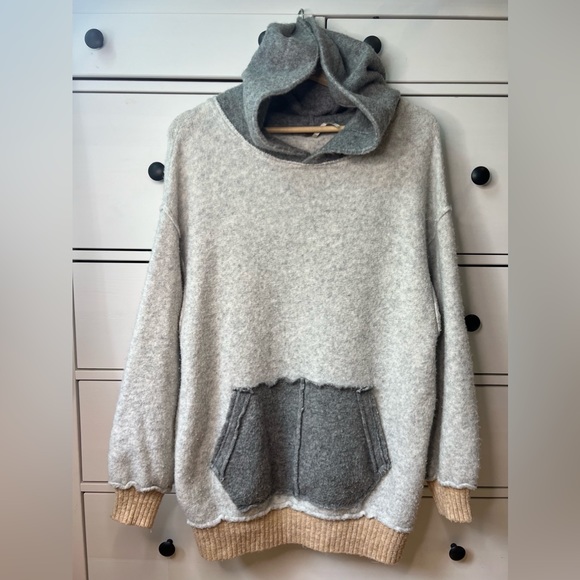 Free People Tops - Free People Gray and Cream Hoodie